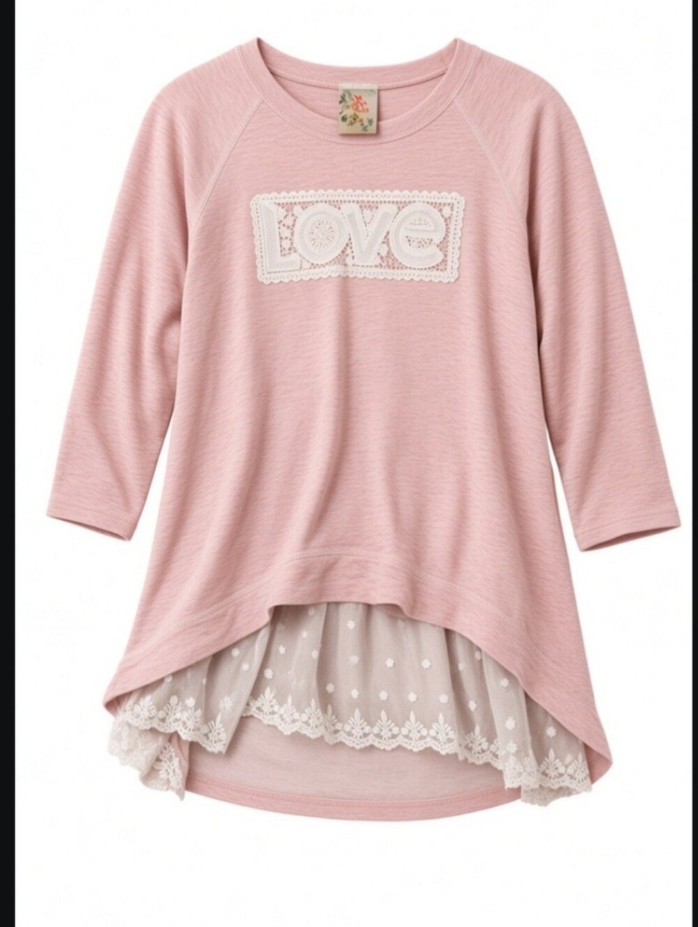 Pink Kids Shirt with Lace Detail Love